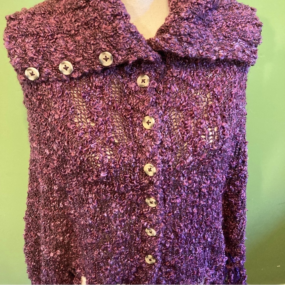 Purple Textured Button-Up Poncho - Picture 2 of 5